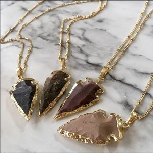 14K Gold Boho Arrowhead Natural Stone Necklace